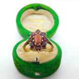 9ct Yellow Gold Bohemian Garnet Floral Cluster Ring Vintage 1966 London