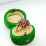 9ct Yellow Gold Bohemian Garnet Floral Cluster Ring Vintage 1966 London