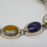 Mexican Sterling Silver Multi-Gem Set Panel Bracelet Vintage c1970