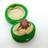 9ct Yellow Gold Bohemian Garnet Floral Cluster Ring Vintage 1966 London