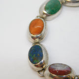 Mexican Sterling Silver Multi-Gem Set Panel Bracelet Vintage c1970
