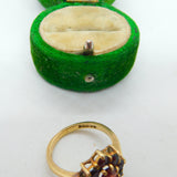 9ct Yellow Gold Bohemian Garnet Floral Cluster Ring Vintage 1966 London
