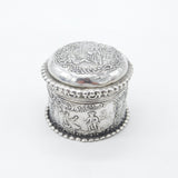 Victorian Sterling Silver Repousse Trinket Box Charming Scenes Antique 1893