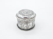 Victorian Sterling Silver Repousse Trinket Box Charming Scenes Antique 1893