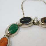 Mexican Sterling Silver Multi-Gem Set Panel Bracelet Vintage c1970