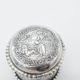 Victorian Sterling Silver Repousse Trinket Box Charming Scenes Antique 1893