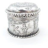 Victorian Sterling Silver Repousse Trinket Box Charming Scenes Antique 1893