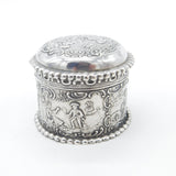 Victorian Sterling Silver Repousse Trinket Box Charming Scenes Antique 1893