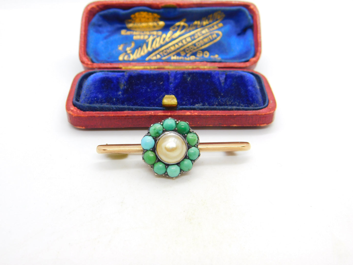 Victorian 9ct Gold, Turquoise & Blistered Pearl Floral Brooch c1880 Antique