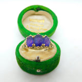 9ct Yellow Gold Three Stone Amethyst Boat Ring Vintage 1990 Birmingham