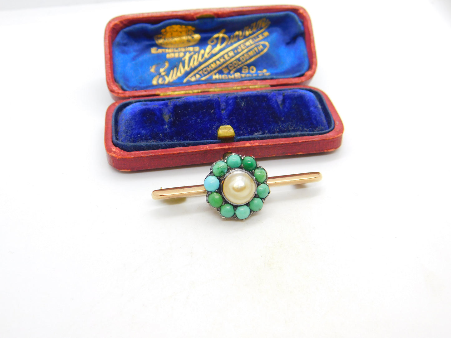 Victorian 9ct Gold, Turquoise & Blistered Pearl Floral Brooch c1880 Antique