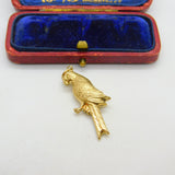 Large 9ct Yellow Gold Parrot on Perch Pendant or Charm 1961 Chester Vintage