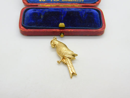 Large 9ct Yellow Gold Parrot on Perch Pendant or Charm 1961 Chester Vintage