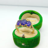 9ct Yellow Gold Three Stone Amethyst Boat Ring Vintage 1990 Birmingham
