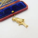 Large 9ct Yellow Gold Parrot on Perch Pendant or Charm 1961 Chester Vintage
