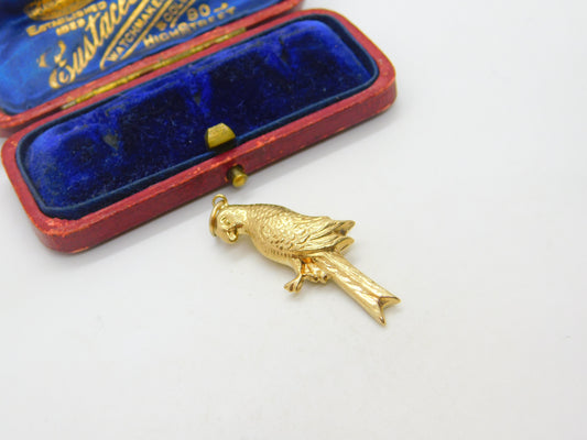 Large 9ct Yellow Gold Parrot on Perch Pendant or Charm 1961 Chester Vintage