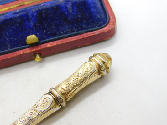 Victorian Dutch Sterling Silver Gilt Floral Pattern Needle Case c1880 Antique