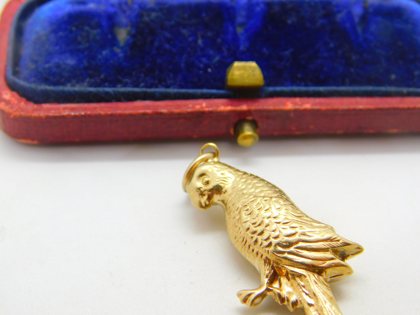 Large 9ct Yellow Gold Parrot on Perch Pendant or Charm 1961 Chester Vintage