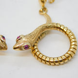 9ct Yellow Gold & Garnet Twisted Snake Drop Earrings Vintage 1987 Birmingham