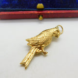 Large 9ct Yellow Gold Parrot on Perch Pendant or Charm 1961 Chester Vintage