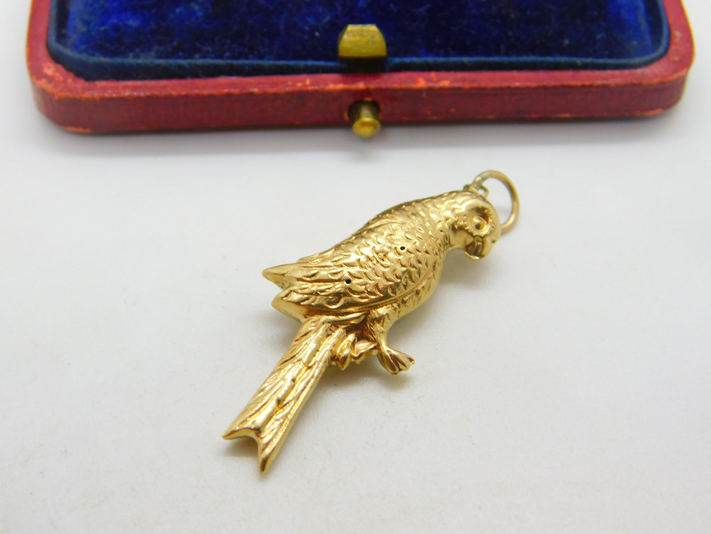 Large 9ct Yellow Gold Parrot on Perch Pendant or Charm 1961 Chester Vintage