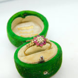 9ct Yellow Gold, Ruby & Diamond Floral Cluster Ring Vintage 1980 London