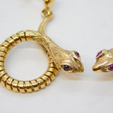 9ct Yellow Gold & Garnet Twisted Snake Drop Earrings Vintage 1987 Birmingham