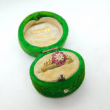 9ct Yellow Gold, Ruby & Diamond Floral Cluster Ring Vintage 1980 London