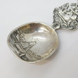 Sterling Silver Dutch Windmill Sailing Scene Tea Caddy Spoon Antique 1926 London