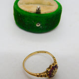 9ct Yellow Gold, Ruby & Diamond Floral Cluster Ring Vintage 1980 London