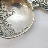 Sterling Silver Dutch Windmill Sailing Scene Tea Caddy Spoon Antique 1926 London