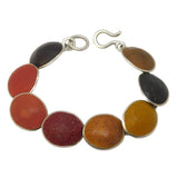 Mexican Sterling Silver Multi-Colour Agate Set Panel Bracelet Vintage c1970