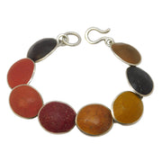 Mexican Sterling Silver Multi-Colour Agate Set Panel Bracelet Vintage c1970