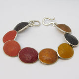 Mexican Sterling Silver Multi-Colour Agate Set Panel Bracelet Vintage c1970