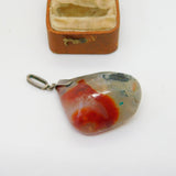 Large Victorian Sterling Silver Moss Agate Drop Pendant Antique c1880