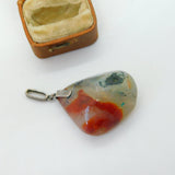 Large Victorian Sterling Silver Moss Agate Drop Pendant Antique c1880