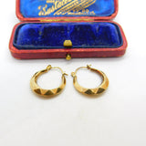 Pair of 9ct Yellow Gold Modernist Hoop Drop Earrings Vintage c1970
