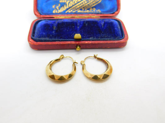 Pair of 9ct Yellow Gold Modernist Hoop Drop Earrings Vintage c1970