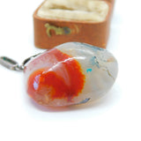 Large Victorian Sterling Silver Moss Agate Drop Pendant Antique c1880