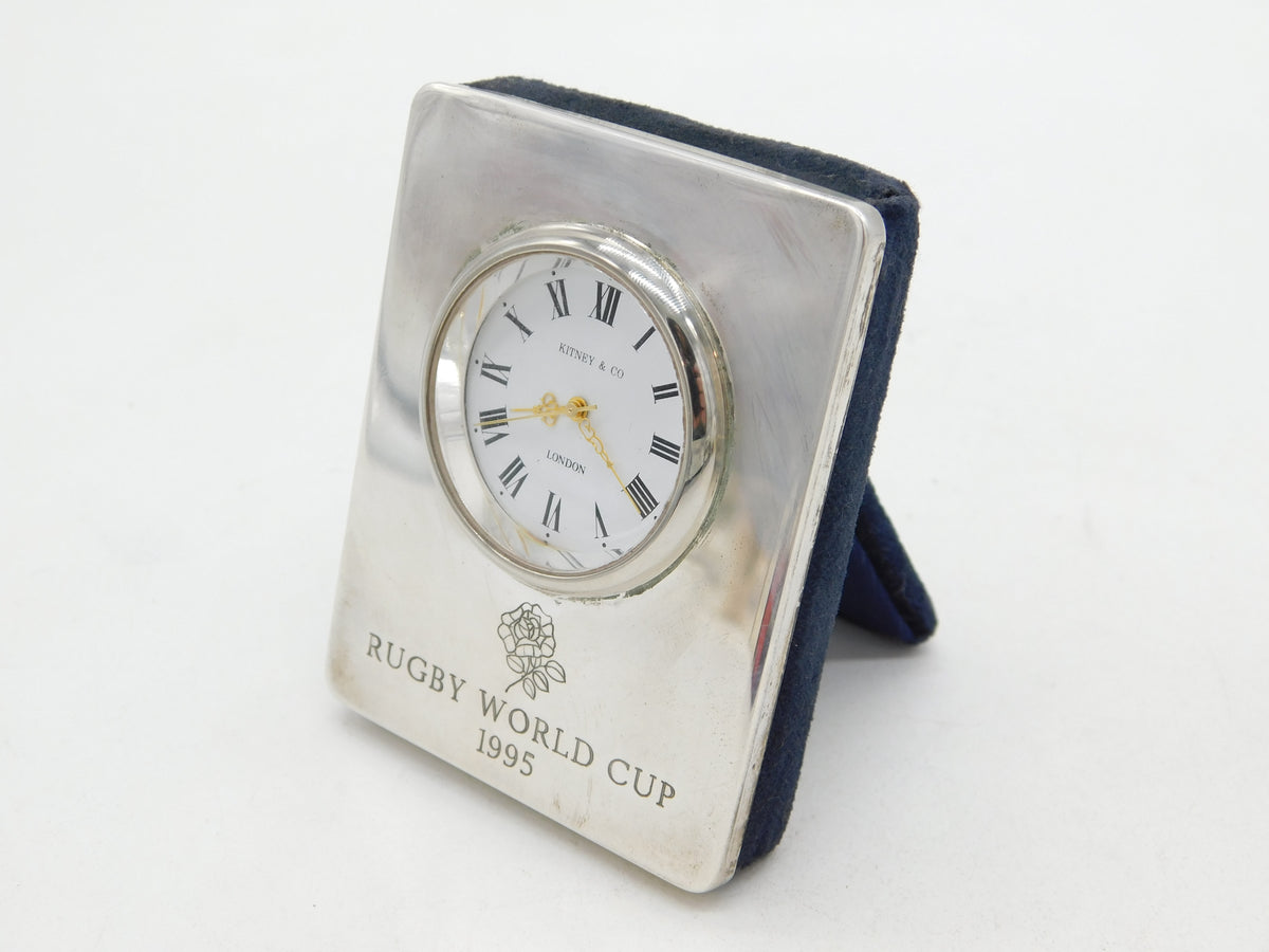 Insane Clock Rugby Sterling Silver Mounted 'Rugby World Cup 1995' Desk Clock Vintage Lond ...
