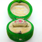 9ct Yellow Gold, Ruby & Seed Pearl Boat Ring Antique 1912 Chester Art Deco