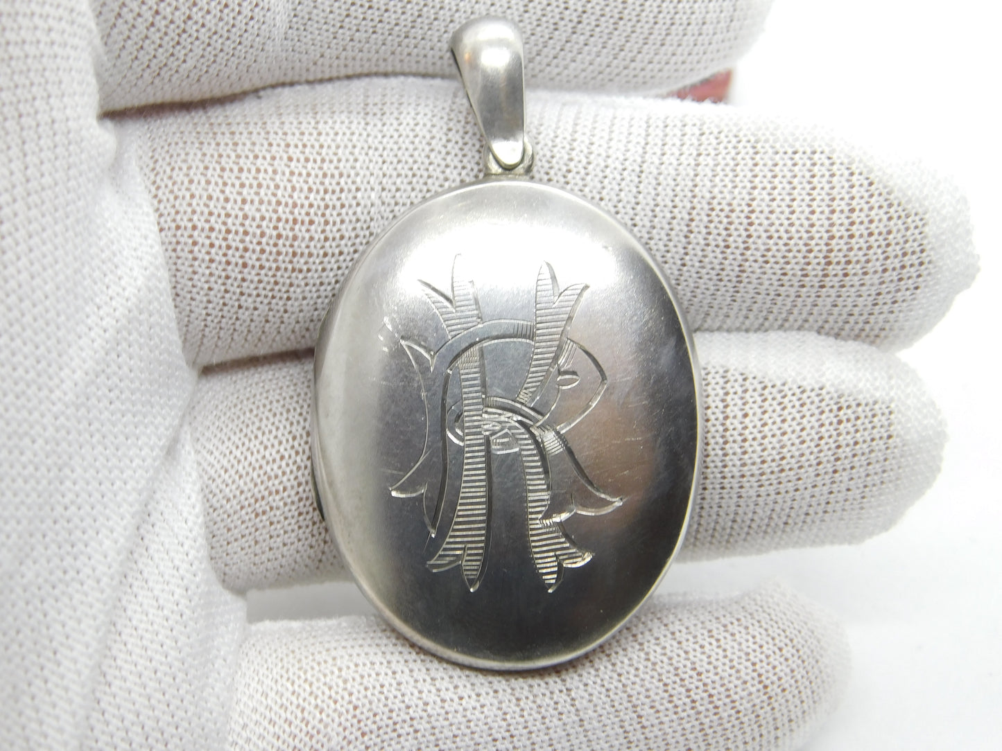 Victorian Sterling Silver RK Monogram Sweetheart Locket c1860 Antique