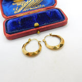 Pair of 9ct Yellow Gold Modernist Hoop Drop Earrings Vintage c1970