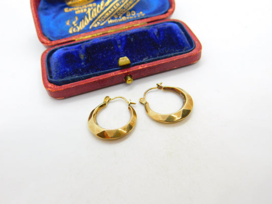 Pair of 9ct Yellow Gold Modernist Hoop Drop Earrings Vintage c1970