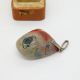 Large Victorian Sterling Silver Moss Agate Drop Pendant Antique c1880