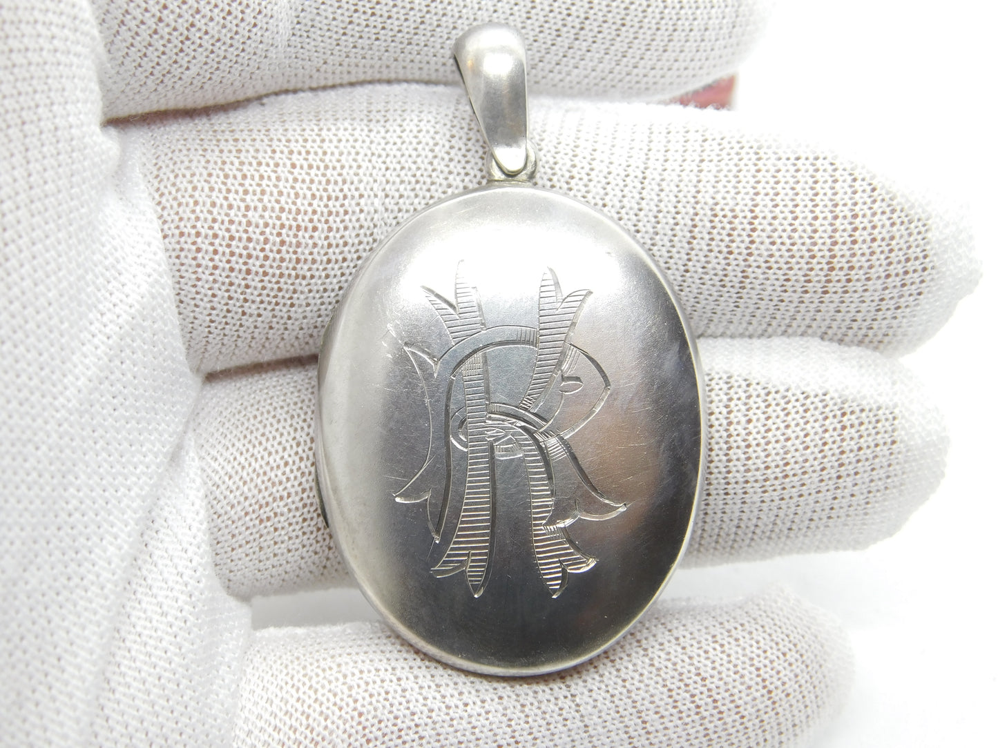 Victorian Sterling Silver RK Monogram Sweetheart Locket c1860 Antique