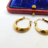 Pair of 9ct Yellow Gold Modernist Hoop Drop Earrings Vintage c1970