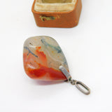 Large Victorian Sterling Silver Moss Agate Drop Pendant Antique c1880