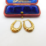 Pair of 9ct Yellow Gold Modernist Hoop Drop Earrings Vintage c1970