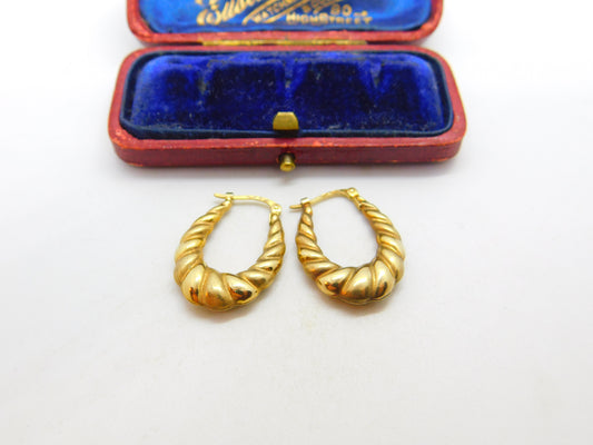 Pair of 9ct Yellow Gold Modernist Hoop Drop Earrings Vintage c1970